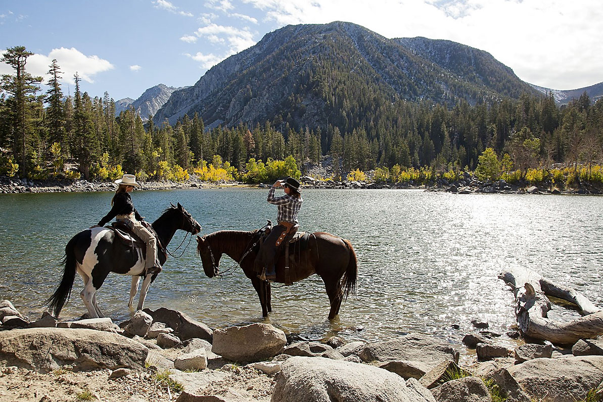 Sherwin Lakes two women horseback at lake